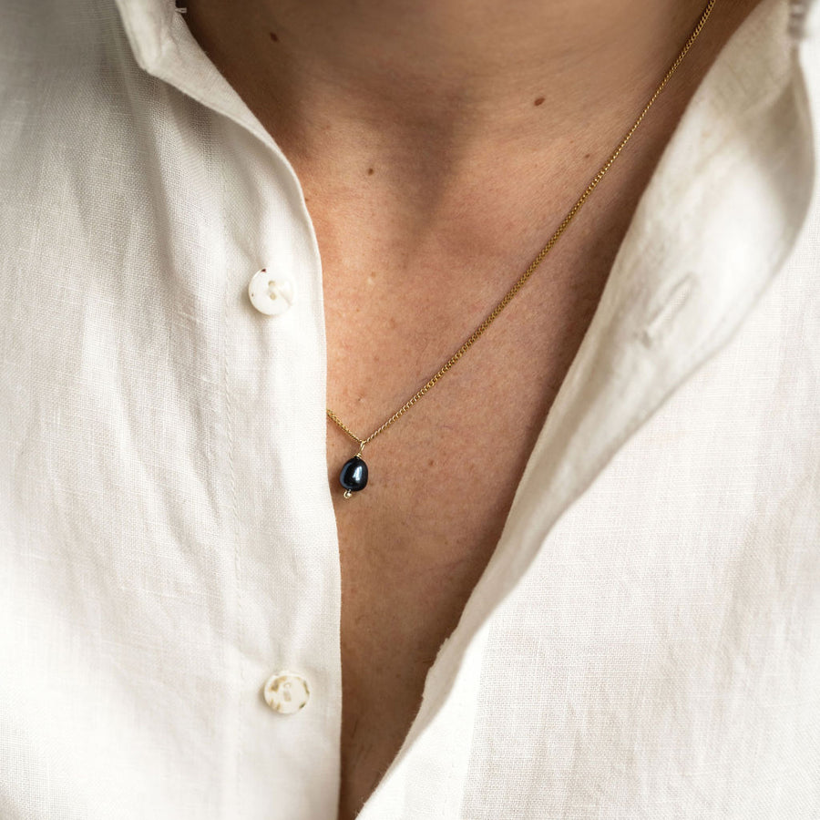 Black pearl Necklace Men - Gold 14k
