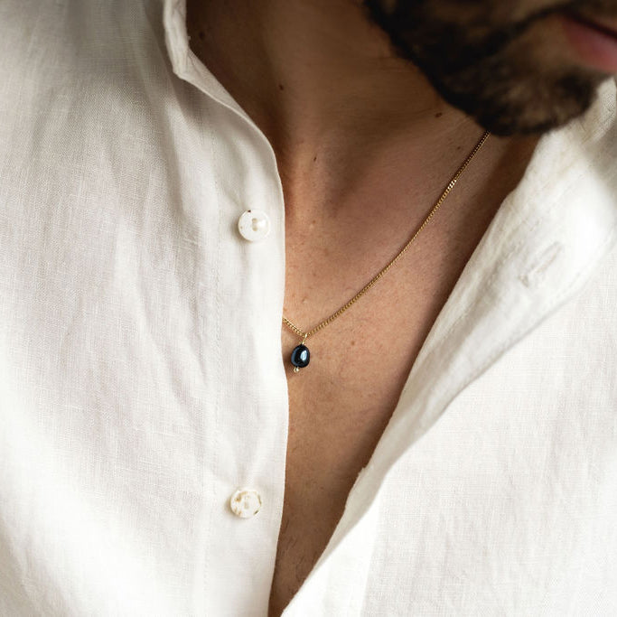 Black pearl Necklace Men - Gold 14k