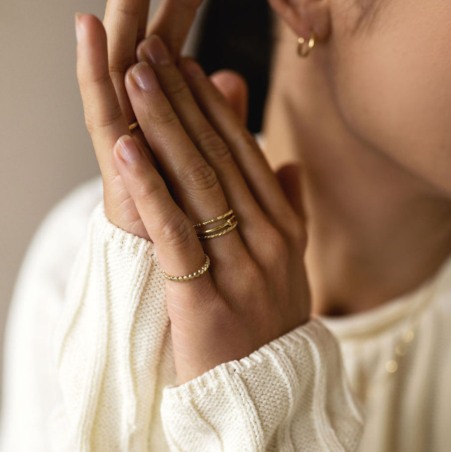 Platte bolletjes Ring - 14k goud