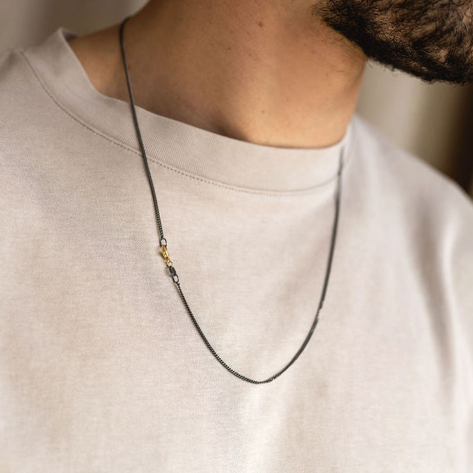 Oxidized ketting Men - 14k goud + zilver