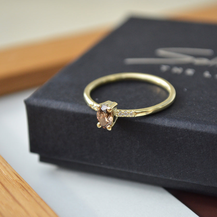 Brown diamond ring - 14k goud & Re-used Diamant