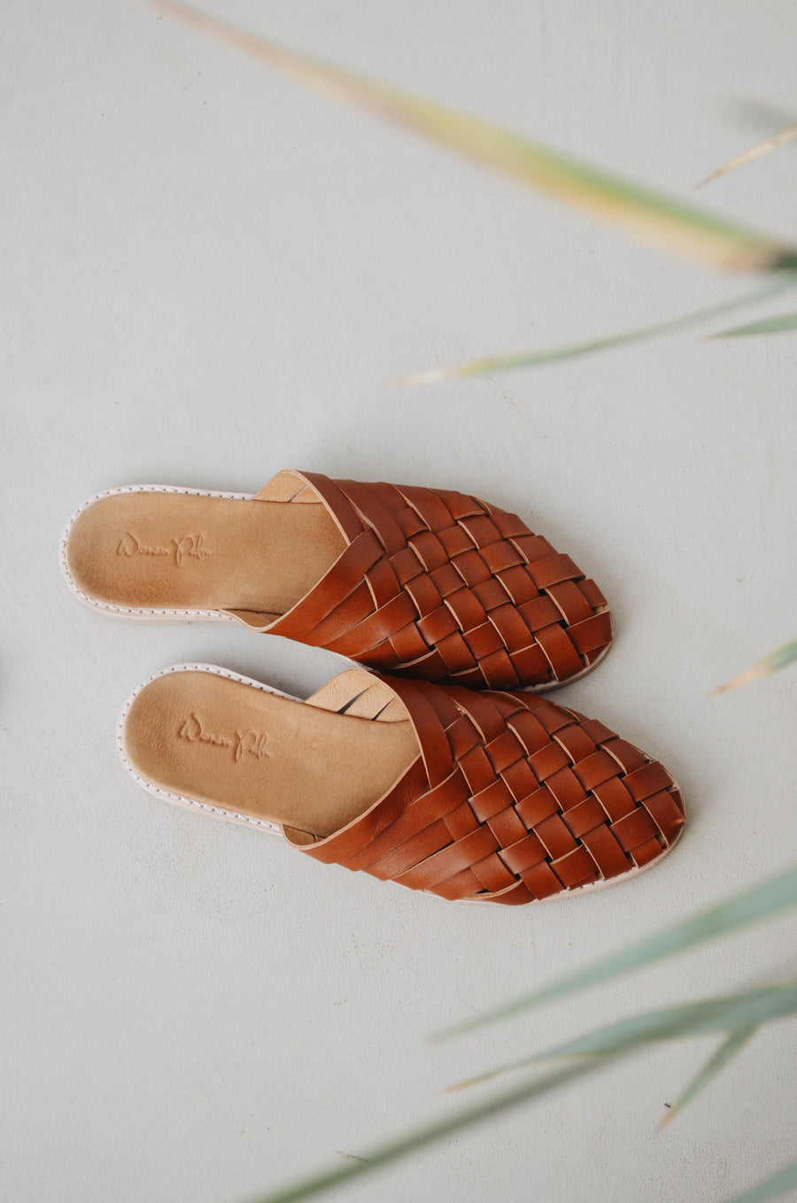 Tan online woven mules